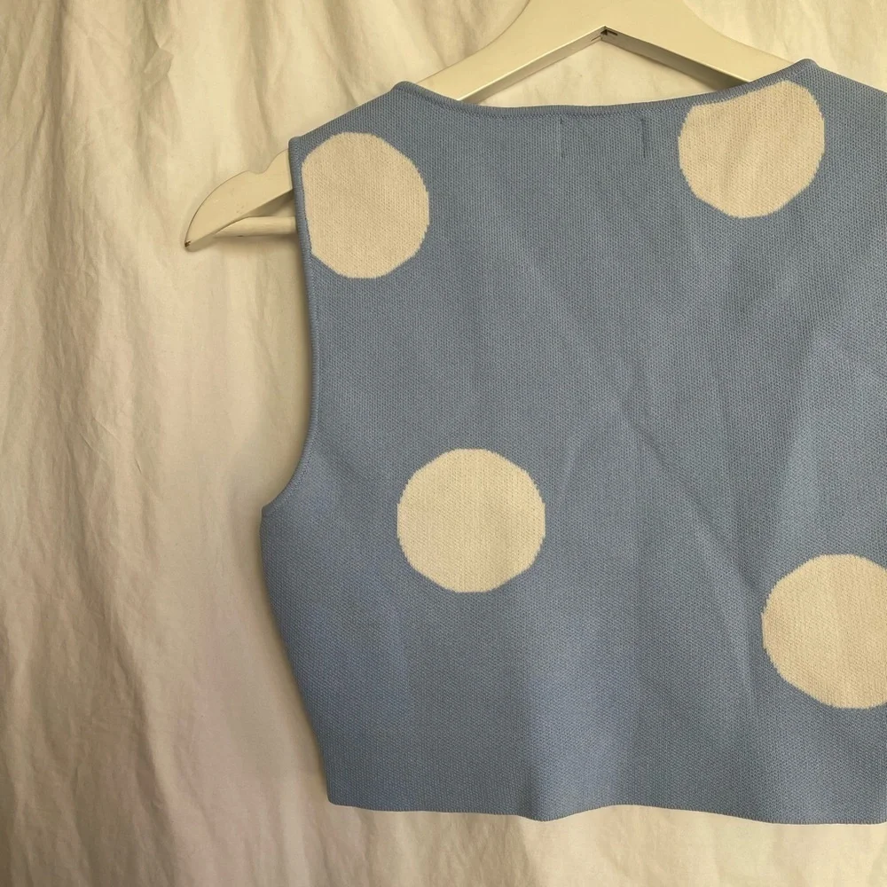 Year of Ours Fairfax Crop Top Skirt Set Blue Polka Dot Retro Preppy Mod Size XS